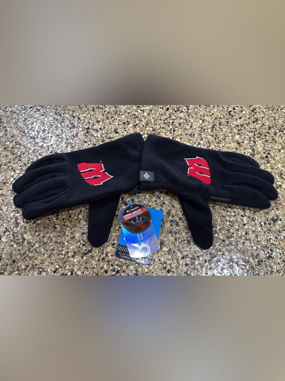 Columbia Black Fleece Gloves with Red 'W' Logo